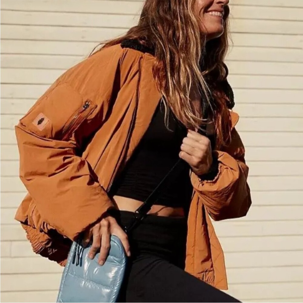 FP Movement Outpost Bomber Jacket XS Boho Removable Collar Free People Brown